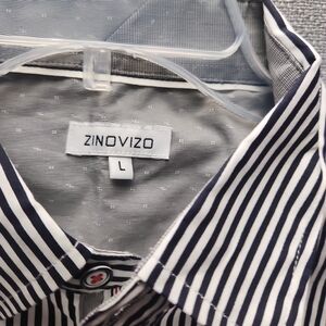 Men's Navy and White Striped Dress Shirt